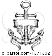 Poster, Art Print Of Black And White Sketched Anchor With A Blank Ribbon Banner