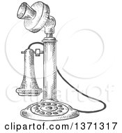 Clipart Of A Sketched Grayscale Vintage Telephone Royalty Free Vector Illustration