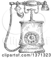 Clipart Of A Sketched Grayscale Vintage Telephone Royalty Free Vector Illustration