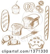 Clipart Of Brown Sketched Bread And Bakery Goods Royalty Free Vector Illustration
