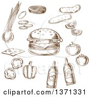 Poster, Art Print Of Brown Sketched Condiments And A Cheeseburger