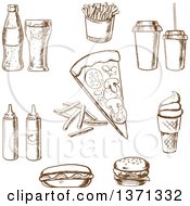 Poster, Art Print Of Brown Sketched Fat Foods And Drinks