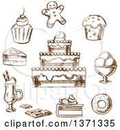 Poster, Art Print Of Brown Sketched Desserts
