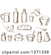 Poster, Art Print Of Brown Sketched Baking Items And Ingredients