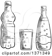 Poster, Art Print Of Black And White Sketched Bottles And Glass Of Water