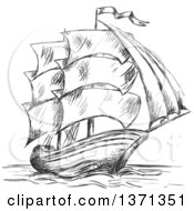 Poster, Art Print Of Sketched Black And White Ship