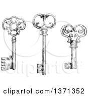 Clipart Of Black And White Sketched Skeleton Keys Royalty Free Vector Illustration