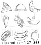 Poster, Art Print Of Black And White Sketched Food