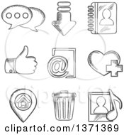 Poster, Art Print Of Black And White Sketched Chat Download Notebook Like E-Mail Navigation Favorite Media And Bin Symbols