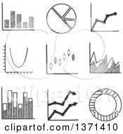 Clipart Of A Black And White Sketched Pie Graph Bar Graphs Arrow Graphs And Flow Chart With Various Performance Trends Royalty Free Vector Illustration