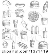 Clipart Of Black And White Sketched Food Royalty Free Vector Illustration