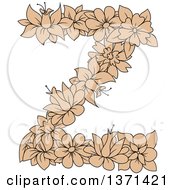 Poster, Art Print Of Tan Floral Alphabet Letter Z