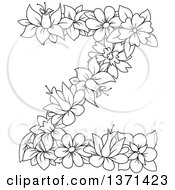 Poster, Art Print Of Black And White Lineart Floral Alphabet Letter Z