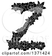 Poster, Art Print Of Black And White Floral Alphabet Letter Z