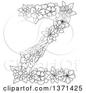 Clipart Of A Black And White Lineart Floral Alphabet Letter Z Royalty Free Vector Illustration