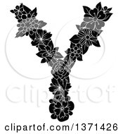 Clipart Of A Black And White Floral Uppercase Alphabet Letter Y Royalty Free Vector Illustration
