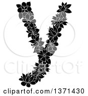 Clipart Of A Black And White Floral Lowercase Alphabet Letter Y Royalty Free Vector Illustration