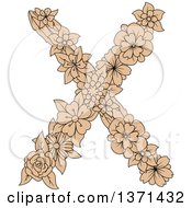 Poster, Art Print Of Tan Floral Alphabet Letter X
