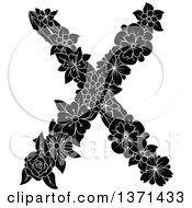 Poster, Art Print Of Black And White Floral Alphabet Letter X