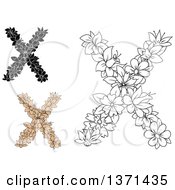 Clipart Of Floral Alphabet Letter X Designs Royalty Free Vector Illustration