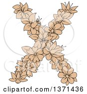 Poster, Art Print Of Tan Floral Alphabet Letter X