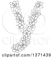 Poster, Art Print Of Black And White Lineart Floral Lowercase Alphabet Letter Y