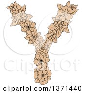 Clipart Of A Tan Floral Uppercase Alphabet Letter Y Royalty Free Vector Illustration