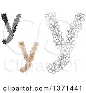 Clipart Of Tan Floral Lowercase Alphabet Letter Y Designs Royalty Free Vector Illustration
