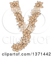 Clipart Of A Tan Floral Lowercase Alphabet Letter Y Royalty Free Vector Illustration
