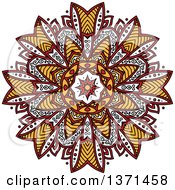 Clipart Of A White Yellow And Red Kaleidoscope Flower Royalty Free Vector Illustration