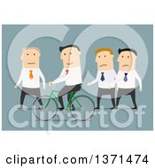 Poster, Art Print Of Flat Design White Business Man Riding A Bike Around Others On Blue