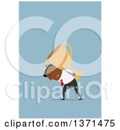 Poster, Art Print Of Flat Design Black Business Man Carrying A Heavy Trophy On Blue