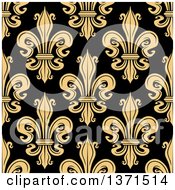 Clipart Of A Seamless Pattern Background Of Tan Fleur De Lis On Black Royalty Free Vector Illustration