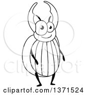 Poster, Art Print Of Cartoon Black And White Happy Stag Beetle
