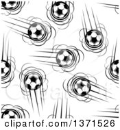 Poster, Art Print Of Seamless Pattern Background Of Black And White Flying Soccer Balls