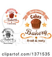Clipart Of Bakery Text Designs With Muffis Or Cupcakes Royalty Free Vector Illustration