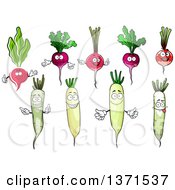 Clipart Of Happy Daikon And Radish Characters Royalty Free Vector Illustration by Vector Tradition SM