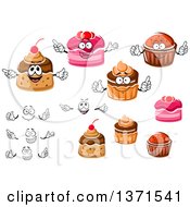 Poster, Art Print Of Cartoon Faces Hands And Cupcakes