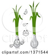 Clipart Of A Cartoon Face Hands And Green Onions Royalty Free Vector Illustration
