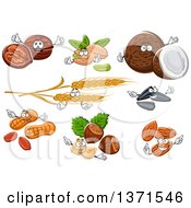 Clipart Of Fruit Nut And Wheat Characters Royalty Free Vector Illustration by Vector Tradition SM