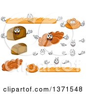 Clipart Of Cartoon Faces Hands Baguettes Rye Breads Cinnamon Rolls And Buns Royalty Free Vector Illustration by Vector Tradition SM