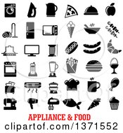 Poster, Art Print Of Black And White Appliance And Food Icons Over Text