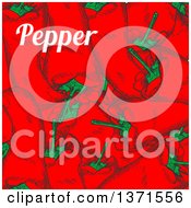 Background Of Red Paprika Peppers And Text