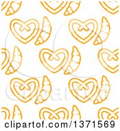 Poster, Art Print Of Seamless Background Pattern Of Croissants And Soft Pretzels