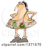 Cartoon Caveman Wearing An Ugly Christmas Animal Skin