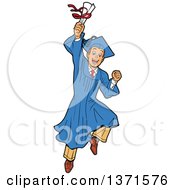 Poster, Art Print Of Excited Young White Male Graduate Jumping And Holding A Diploma Or Degree