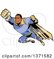 Poster, Art Print Of Tough Black Male Super Hero Flying