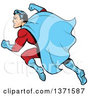 Clipart Of A Male Super Hero Flying And Preparing To Punch Royalty Free Vector Illustration by Clip Art Mascots