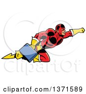 Clipart Of A Male Super Hero Flying With A Briefcase Royalty Free Vector Illustration by Clip Art Mascots