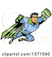 Poster, Art Print Of Male Super Hero Flying With Fists Out